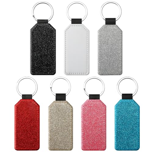 70 PCS Sublimation Blank Sequin Keychain PU Leather Sublimation Print Keychains DIY Heat Transfer Print Keyring for Gift (round)