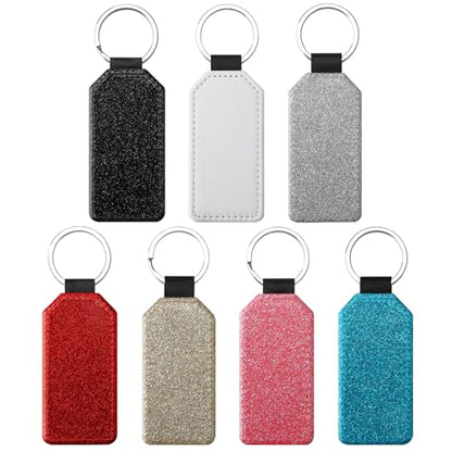 70 PCS Sublimation Blank Sequin Keychain PU Leather Sublimation Print Keychains DIY Heat Transfer Print Keyring for Gift (round)