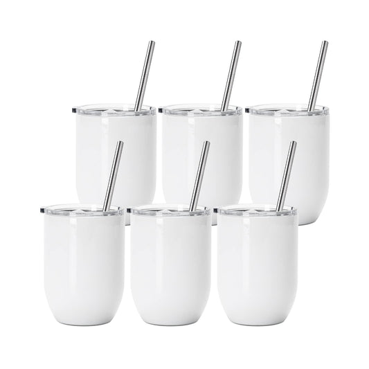 Sublimation Wine Kids Tumblers Blanks Straight Bulk 15 OZ Glossy White with Leakproof Lid and Straw Stainless Steel for Cricut Mug Press Tumbler Heat Press 6 Pack