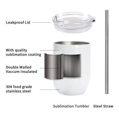 Sublimation Wine Kids Tumblers Blanks Straight Bulk 15 OZ Glossy White with Leakproof Lid and Straw Stainless Steel for Cricut Mug Press Tumbler Heat Press 6 Pack