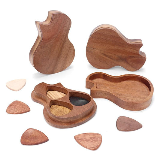 30 pieces Wood Guitar Pick Box Holder For Laser Engrave, Wooden Collector Engraved Pick Box Classical Triangle Picks for Present Music Instrument Bass (no include guitar picks)