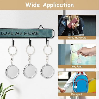 20 Pack Sublimation Blanks Pocket Mirror with Keychains DIY Heat Transfer Compact Travel Folding Mirrors for Makeup Gift Round Silver