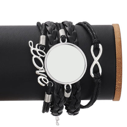 SCCFMM 30 set Sublimation Blank adjustable round Cabochon Bezel Disc Rough bracelet Sublimation leatherette Bracelet DIY Heat transfer rough bracelet Bezel set for hand crafted bracelets (Love)