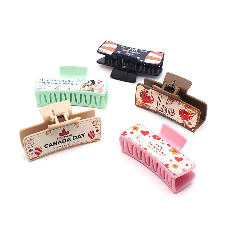 12 Pack Sublimation Blanks Non-Slip 3.39 Inch Rectangle Hair Claw Clips for Thin, Thick, Long Hair - DIY Heat Transfer Strong Hold (6 color each 2 pieces)