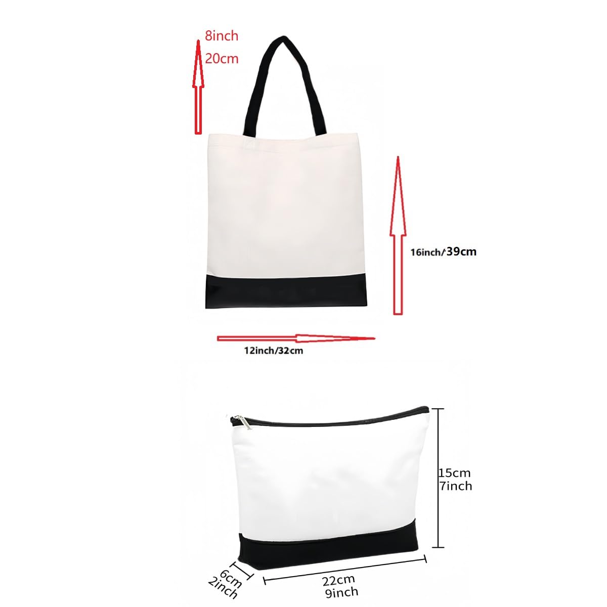 SCCFMM 10 Pack Sublimation Blank DIY Large Cotton Polyester Tote Bag + Cosmetic Bag, Reusable Grocery Shopping Fashionable Two-Tone Cloth Bags Makeup Bag for Heat Transfer Print