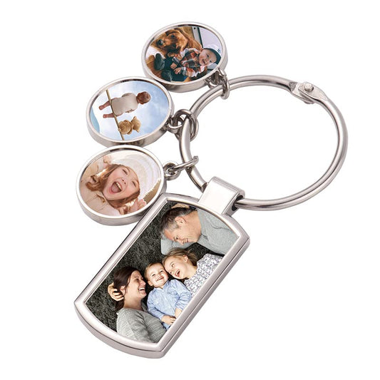 20Pcs Sublimation Blanks Metal Keychain with 4 Panel Photo DIY Heat Transfer Press Key Chains with Keyrings for Photos, Laser Engraving Crafts for Gifts