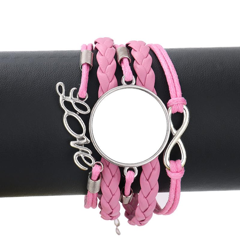 SCCFMM 30 set Sublimation Blank adjustable round Cabochon Bezel Disc Rough bracelet Sublimation leatherette Bracelet DIY Heat transfer rough bracelet Bezel set for hand crafted bracelets (Love)
