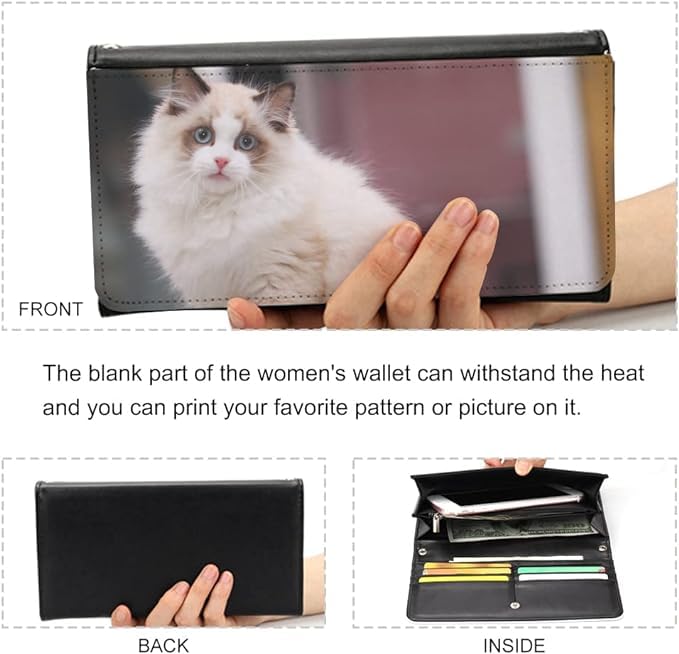5 PiecesSublimation Blank Long Wallet, Fashion Ladies PU Leather Wallets, Heat Transfer Large Capacity Secure Buckle Leather Clutch Wallet, DIY Craft Long Purse for Women Girl Gift