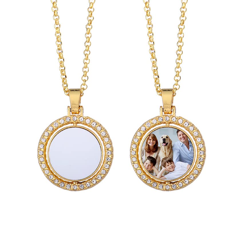 20 Pcs Sublimation Blank Rhinestone Trays Pendant Set, Blank Rhinestone Bezel Trays Pendant , DIY Heat Transfer Print Thick Chains Ornament Charms with Sublimation Discs for Jewelry Necklace Making