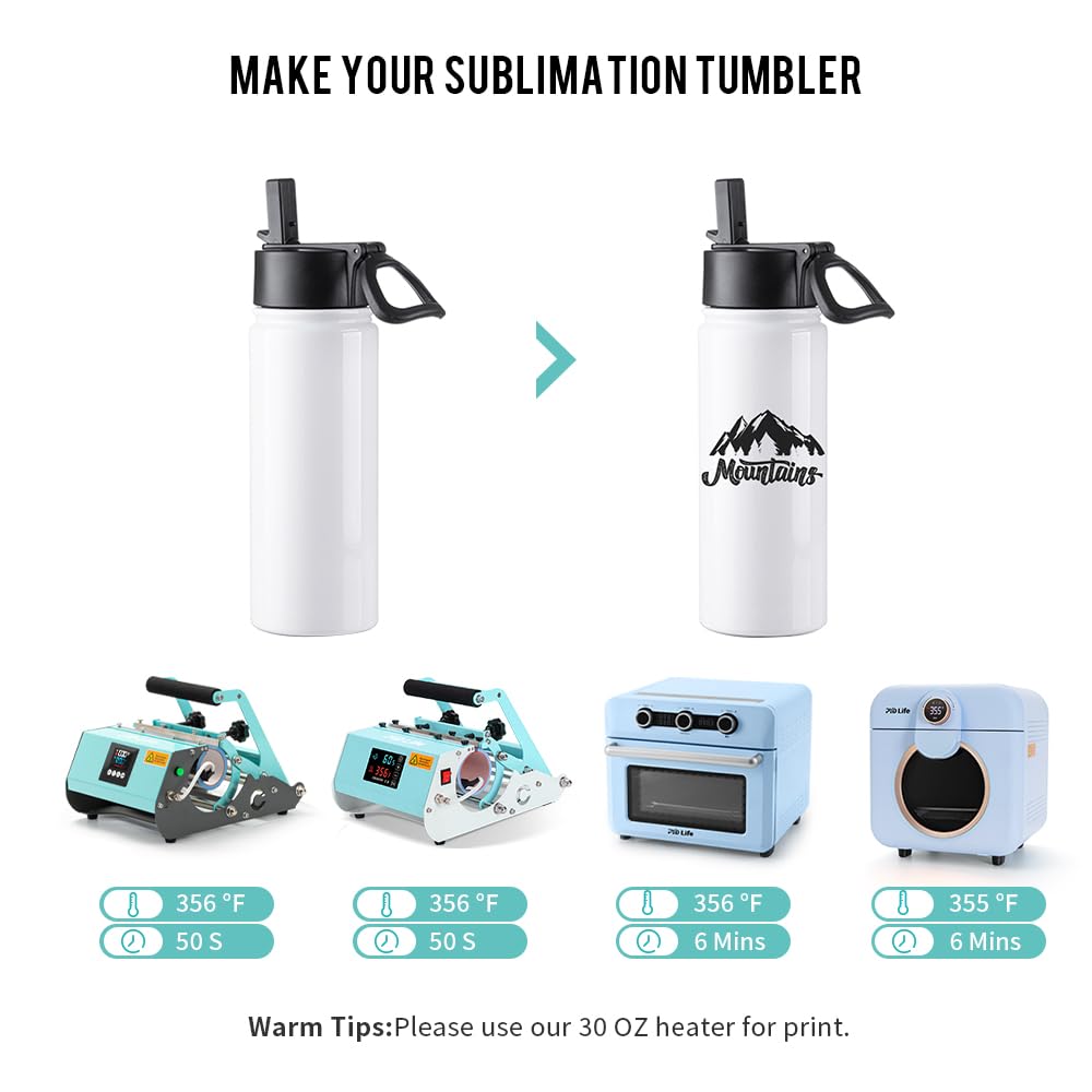 4 Pack Sublimation Blank Kids Tumbler White Sports Water Bottles 18 OZ Wide Mouth Stainless Steel Vacuum Flask with Straw and Portable Handle for Tumbler Press Machine Sublimation Print