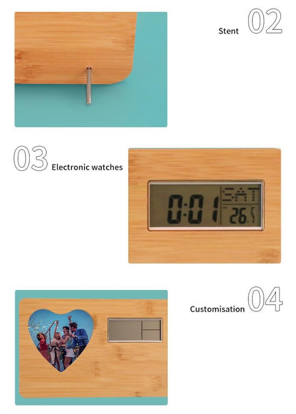 SCCFMM 3 pcs Sublimation Blank Wood Photo Frame with Electric Clock DIY Heat Transfer Print Desktop Wooden Photo Frame Clock with Display (Oval)