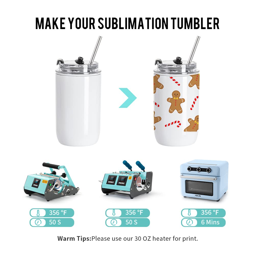 Sublimation Kids Tumblers Blanks 12 OZ White Tumbler Cups Stainless Steel Coffee to Go Travel Tumblers with Lid and Metal Straw for Tumbler Heat Press Sublimation Oven Print 4 Pack