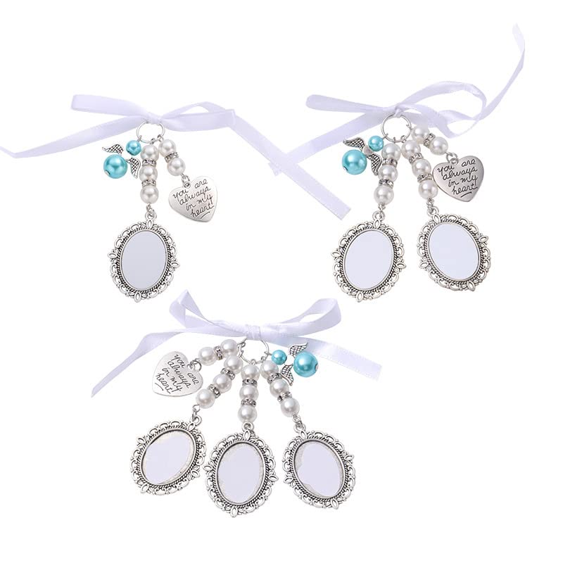 30set Sublimation Blank Wedding Bouquet Photo Charms Memory Charms Oval Frame Memorial Picture Charm DIY Pin Brooch with Oval Glass Cabochon Pendants Bulk for Wedding Party Bridal Shower