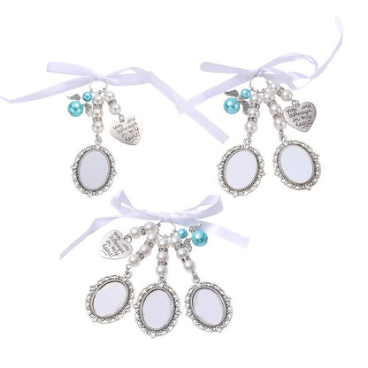 30set Sublimation Blank Wedding Bouquet Photo Charms Memory Charms Oval Frame Memorial Picture Charm DIY Pin Brooch with Oval Glass Cabochon Pendants Bulk for Wedding Party Bridal Shower