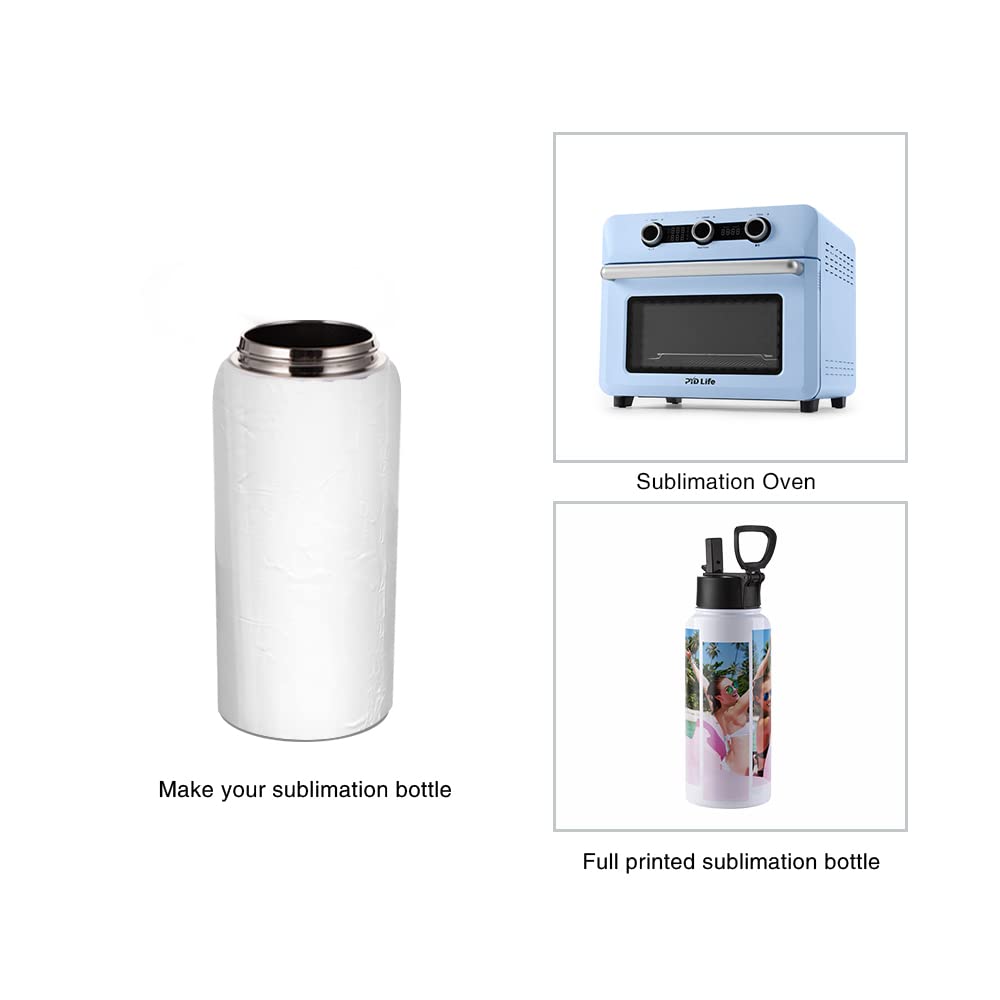 2 Pack Sublimation Blank Tumbler 32 OZ White Vacuum Flask Stainless Steel Sports Wide Mouth Water Bottle with Straw and Portable Handle