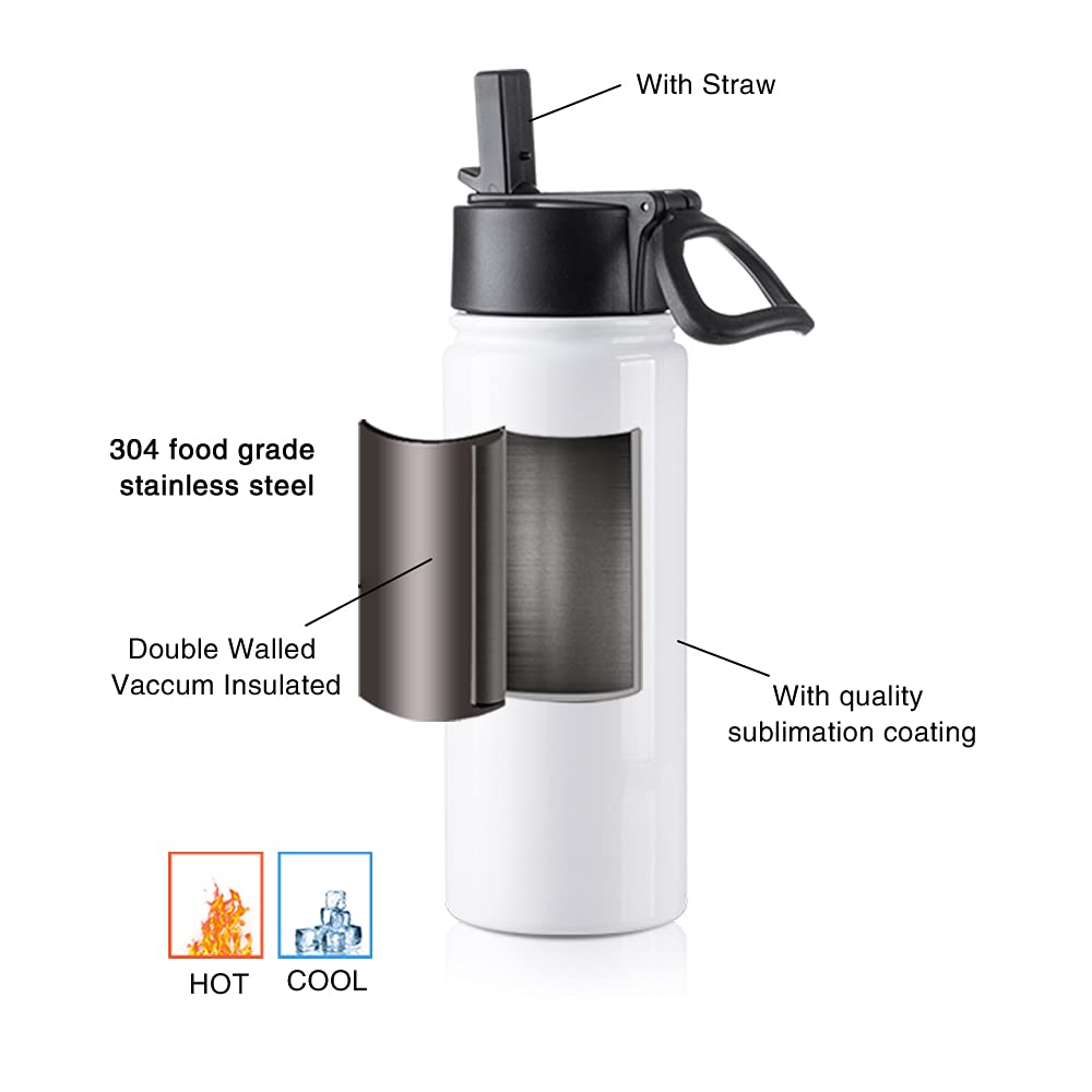 4 Pack Sublimation Blank Kids Tumbler White Sports Water Bottles 18 OZ Wide Mouth Stainless Steel Vacuum Flask with Straw and Portable Handle for Tumbler Press Machine Sublimation Print