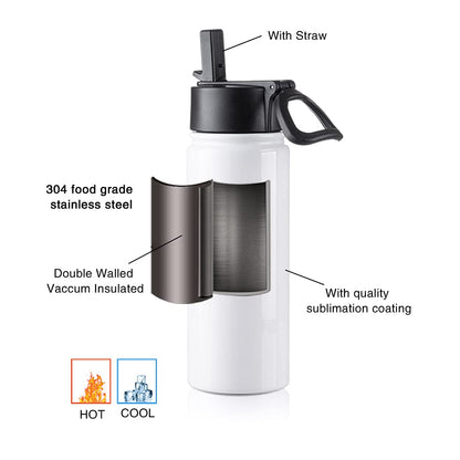 4 Pack Sublimation Blank Kids Tumbler White Sports Water Bottles 18 OZ Wide Mouth Stainless Steel Vacuum Flask with Straw and Portable Handle for Tumbler Press Machine Sublimation Print