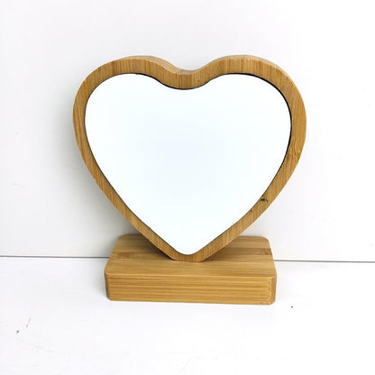 10 Pieces Sublimation Blanks Bamboo Frame Sublimation Blank Home Decorative Heat Transfer Photo Frame Bamboo Picture Frame Ornament for DIY Custom Tabletop Supplies (Heart)