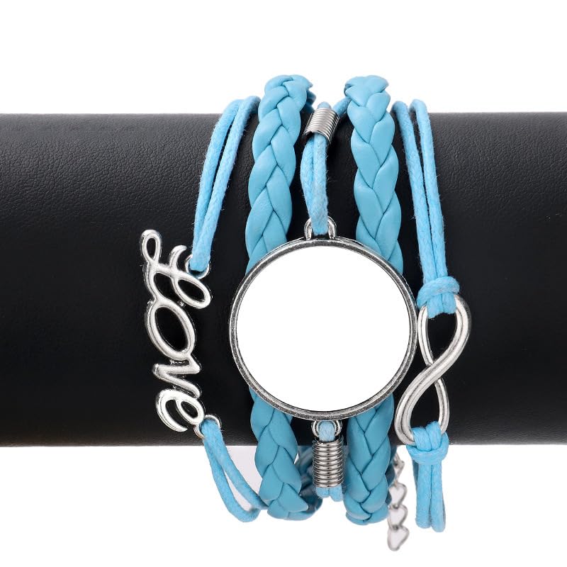 SCCFMM 30 set Sublimation Blank adjustable round Cabochon Bezel Disc Rough bracelet Sublimation leatherette Bracelet DIY Heat transfer rough bracelet Bezel set for hand crafted bracelets (Love)