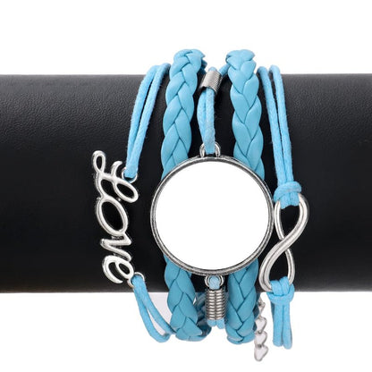 SCCFMM 30 set Sublimation Blank adjustable round Cabochon Bezel Disc Rough bracelet Sublimation leatherette Bracelet DIY Heat transfer rough bracelet Bezel set for hand crafted bracelets (Love)