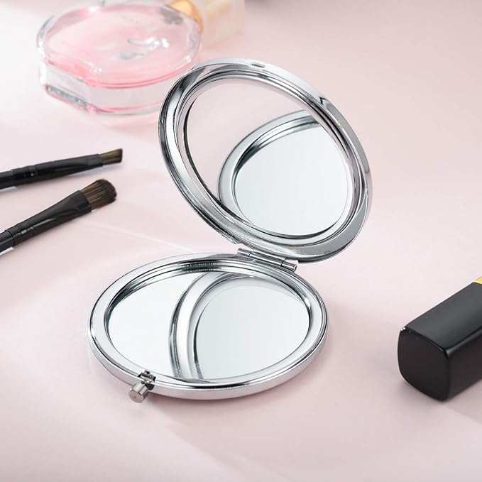 SCCFMM 10pieces Sublimation Pocket Makeup Mirror with 2 x 1x Magnification Sublimation Metal Compact Mirror Sublimation Travel Makeup Mirror for Women Men Home Travel Use