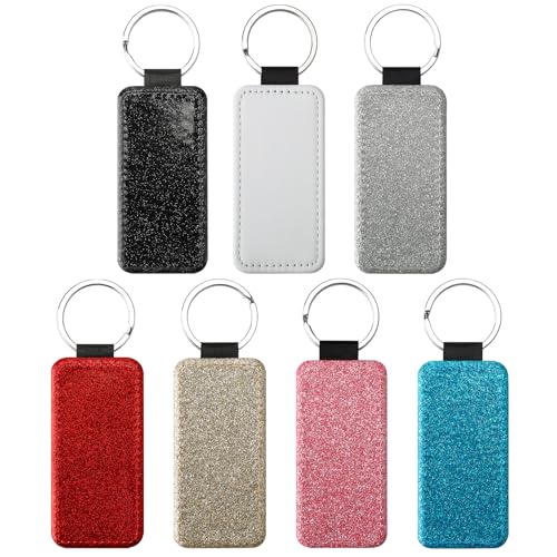 70 PCS Sublimation Blank Sequin Keychain PU Leather Sublimation Print Keychains DIY Heat Transfer Print Keyring for Gift (round)