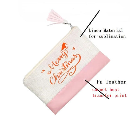 SCCFMM 20 Pack Sublimation Blank Linen Makeup Bags With Tassels Sublimation Blanks Cosmetic Bags Pu Bottom, DIY Heat Transfer Linen Pen Case Pencil Bags,Travel Toiletry Zipper Bags