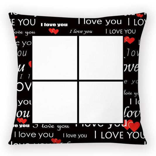 20 Pcs I Love You Letters Print Sublimation Blank 4 Panel Pillow Cases Cushion Cover Throw Pillow Covers for Sublimation Printing 15.7 x 15.7 Inch with Invisible Zippers DIY No Pillow Insert (Black)