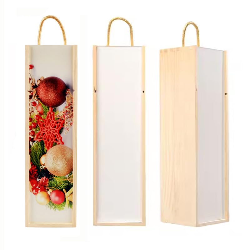 2 Pack Sublimation Blank Wooden Red Wine Boxes with Sublimation MDF Parts for DIY Heat Transfer Print Crafts, Gifts, Birthday and Party Wedding Staff Employee Appreciation Father Day Gift