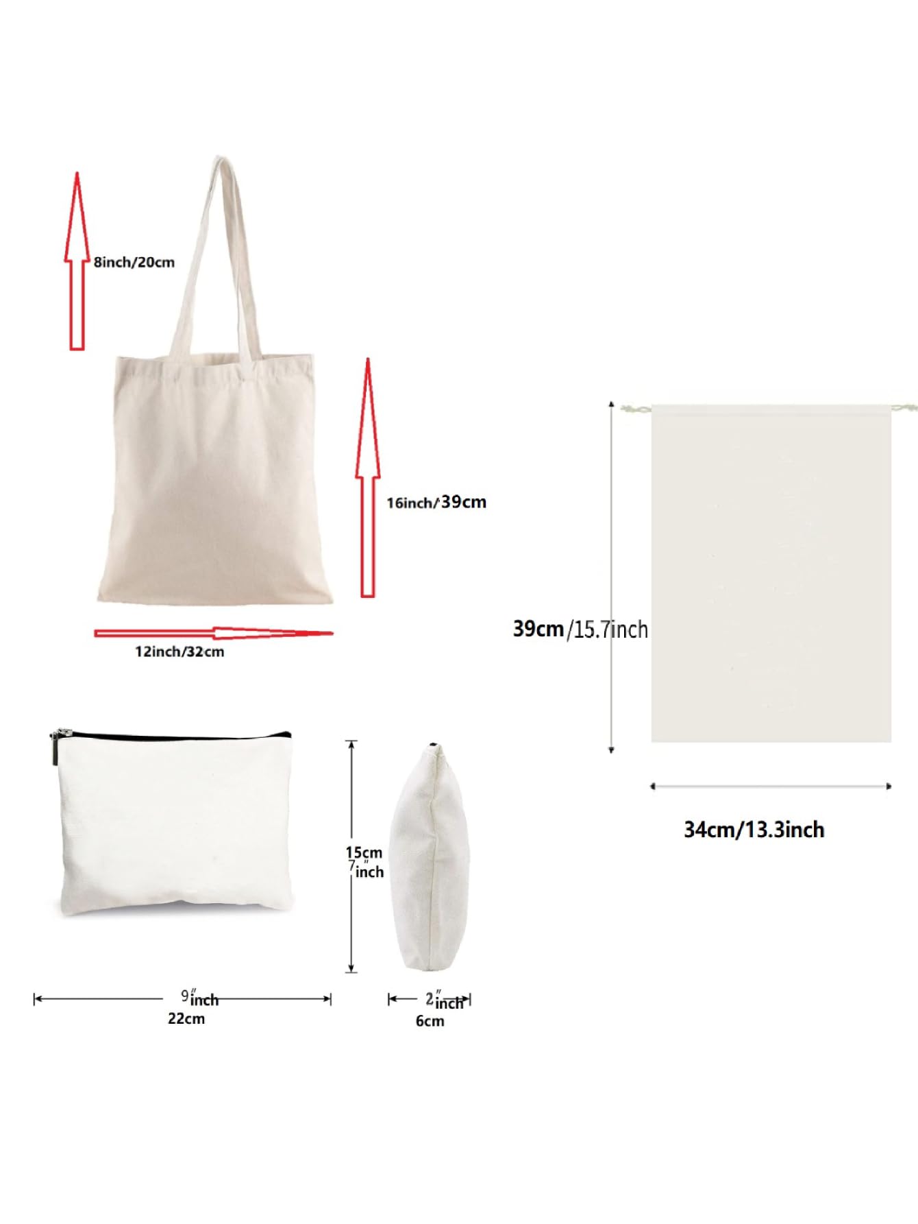 SCCFMM 5 Pack Sublimation Blank DIY Polyester Drawstring Bag Tote Bags + Cosmetic Bag set, Reusable Grocery Shopping Fashionable Cloth Bags Makeup Gym Drawstring Bag for Heat Transfer Print