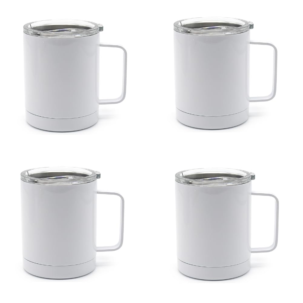 4 Pcs Sublimation Blank Skinny Tumbler 12 OZ With Handle DIY Heat Transfer Print Double Wall Stainless Steel Coffee Straight Mug with Sliding Lid
