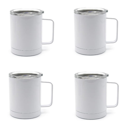 4 Pcs Sublimation Blank Skinny Tumbler 12 OZ With Handle DIY Heat Transfer Print Double Wall Stainless Steel Coffee Straight Mug with Sliding Lid