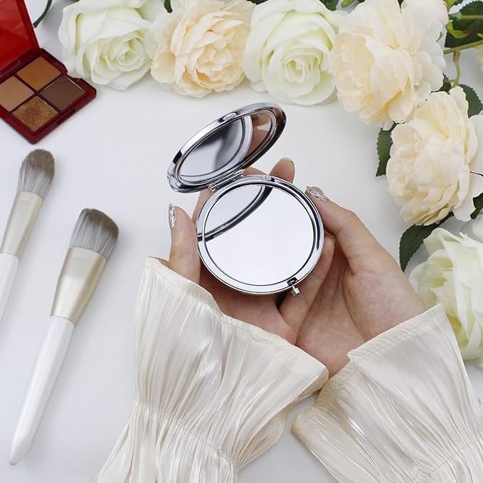 SCCFMM 10pieces Sublimation Pocket Makeup Mirror with 2 x 1x Magnification Sublimation Metal Compact Mirror Sublimation Travel Makeup Mirror for Women Men Home Travel Use