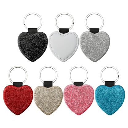70 PCS Sublimation Blank Sequin Keychain PU Leather Sublimation Print Keychains DIY Heat Transfer Print Keyring for Gift (round)