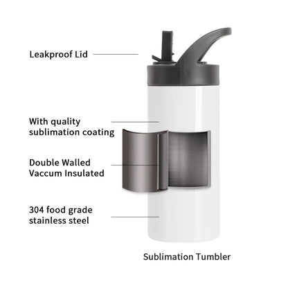 4 Pack Sublimation Sports Kids Water Bottle Blanks 16 OZ White Stainless Steel Vacuum Flask Tumblers Cups with Sippy Up Lid and Straw for Tumbler Heat Press Sublimation Printing