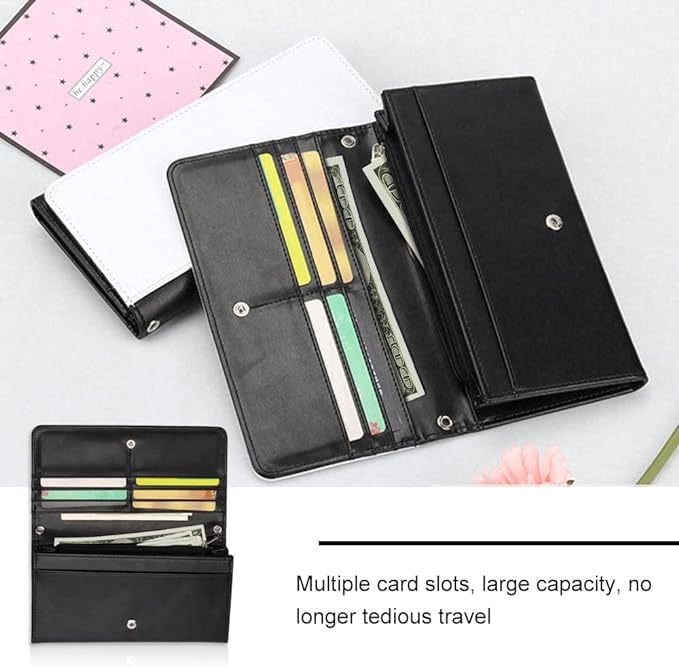 5 PiecesSublimation Blank Long Wallet, Fashion Ladies PU Leather Wallets, Heat Transfer Large Capacity Secure Buckle Leather Clutch Wallet, DIY Craft Long Purse for Women Girl Gift