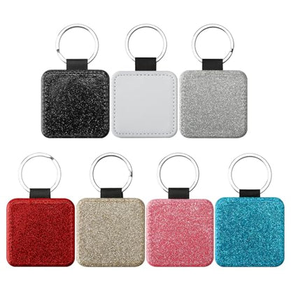 70 PCS Sublimation Blank Sequin Keychain PU Leather Sublimation Print Keychains DIY Heat Transfer Print Keyring for Gift (round)