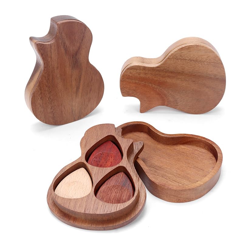 30 pieces Wood Guitar Pick Box Holder For Laser Engrave, Wooden Collector Engraved Pick Box Classical Triangle Picks for Present Music Instrument Bass (no include guitar picks)