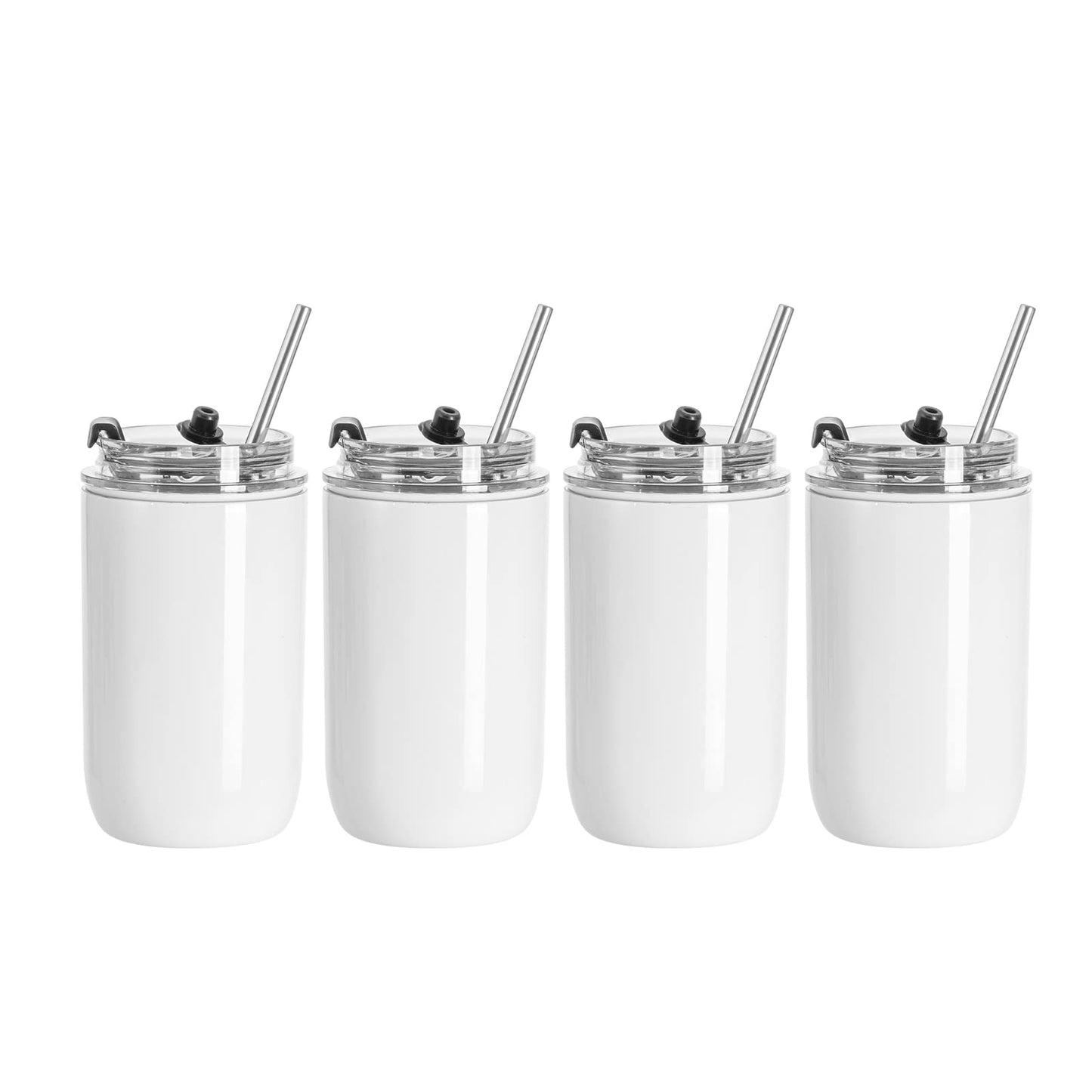 Sublimation Kids Tumblers Blanks 12 OZ White Tumbler Cups Stainless Steel Coffee to Go Travel Tumblers with Lid and Metal Straw for Tumbler Heat Press Sublimation Oven Print 4 Pack