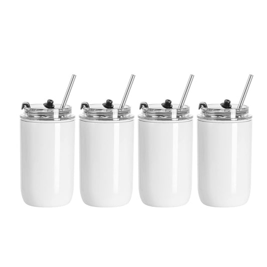 Sublimation Kids Tumblers Blanks 12 OZ White Tumbler Cups Stainless Steel Coffee to Go Travel Tumblers with Lid and Metal Straw for Tumbler Heat Press Sublimation Oven Print 4 Pack