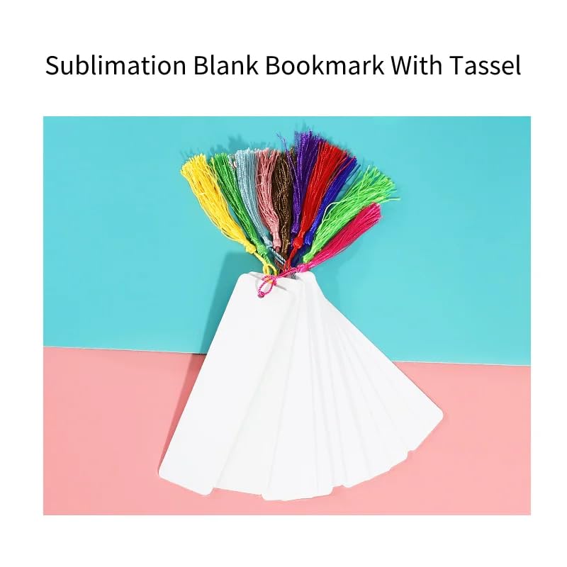 50 pcs Sublimation Blank Bookmarks Aluminum Metal Sublimation Bookmark Double Side Blank with Hole and Colorful Tassels Bulk DIY Heat Transfer Print for Book Lovers DIY Blank Bookmarks