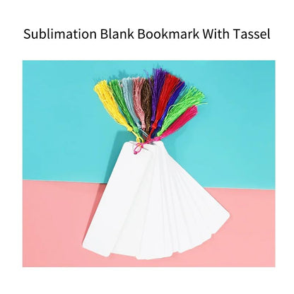 50 pcs Sublimation Blank Bookmarks Aluminum Metal Sublimation Bookmark Double Side Blank with Hole and Colorful Tassels Bulk DIY Heat Transfer Print for Book Lovers DIY Blank Bookmarks