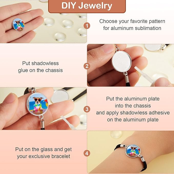 SCCFMM 30 set Sublimation Blank adjustable round Cabochon Bezel Disc Rough bracelet Sublimation leatherette Bracelet DIY Heat transfer rough bracelet Bezel set for hand crafted bracelets (Love)