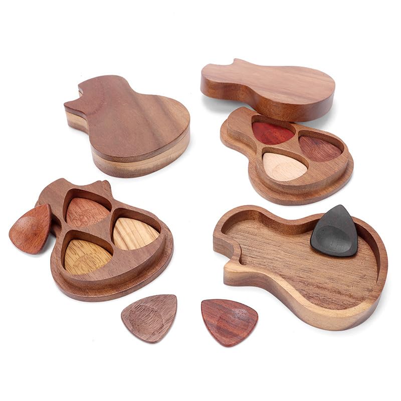 30 pieces Wood Guitar Pick Box Holder For Laser Engrave, Wooden Collector Engraved Pick Box Classical Triangle Picks for Present Music Instrument Bass (no include guitar picks)
