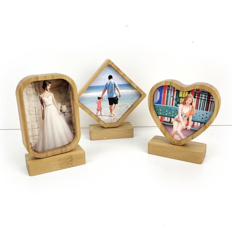 10 Pieces Sublimation Blanks Bamboo Frame Sublimation Blank Home Decorative Heat Transfer Photo Frame Bamboo Picture Frame Ornament for DIY Custom Tabletop Supplies (Heart)