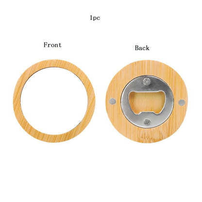 20 Pack 2 in 1 Sublimation Blank Bamboo Bottle Opener+ Refrigerator Magnet,Round Wooden Stainless Steel Table Opener Mug Cup Coasters,DIY Heat Transfer Print Beer Openers for Kitchen,Bar,Restaurant