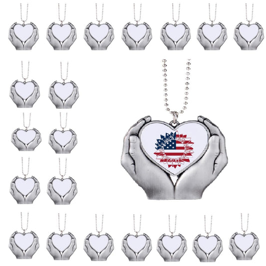SCCFMM 20pcs Sublimation Blank Alloy Pendant, Angel Wing Rearview Mirror Pendant, Heart Keychain Heat Sublimation Pendant Blanks Car Hanging Ornament for DIY Heat Transfer Print