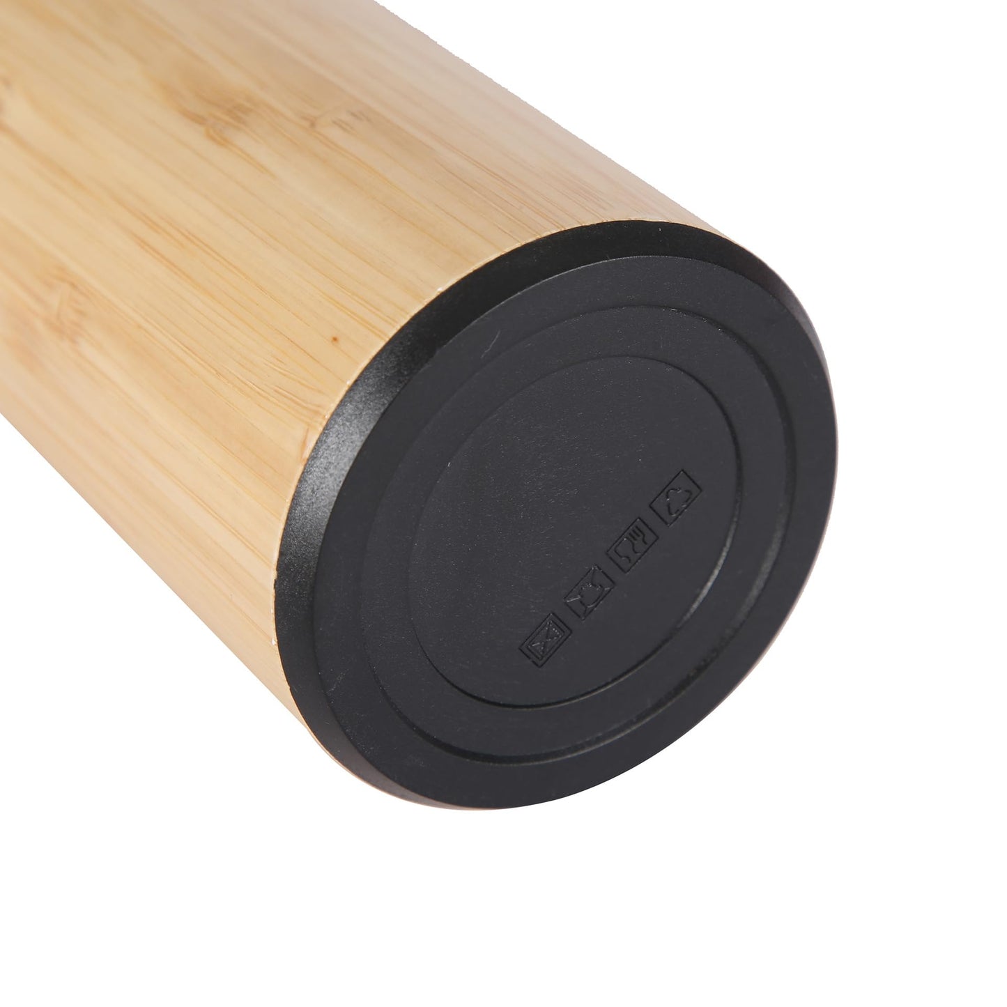 16 oz Bamboo Water Bottle with Carrying Handle, Insulated Stainless Steel Thermos Travel Mug, Double Wall Tumbler for Hot/Cold Tea, Coffee, and Juices