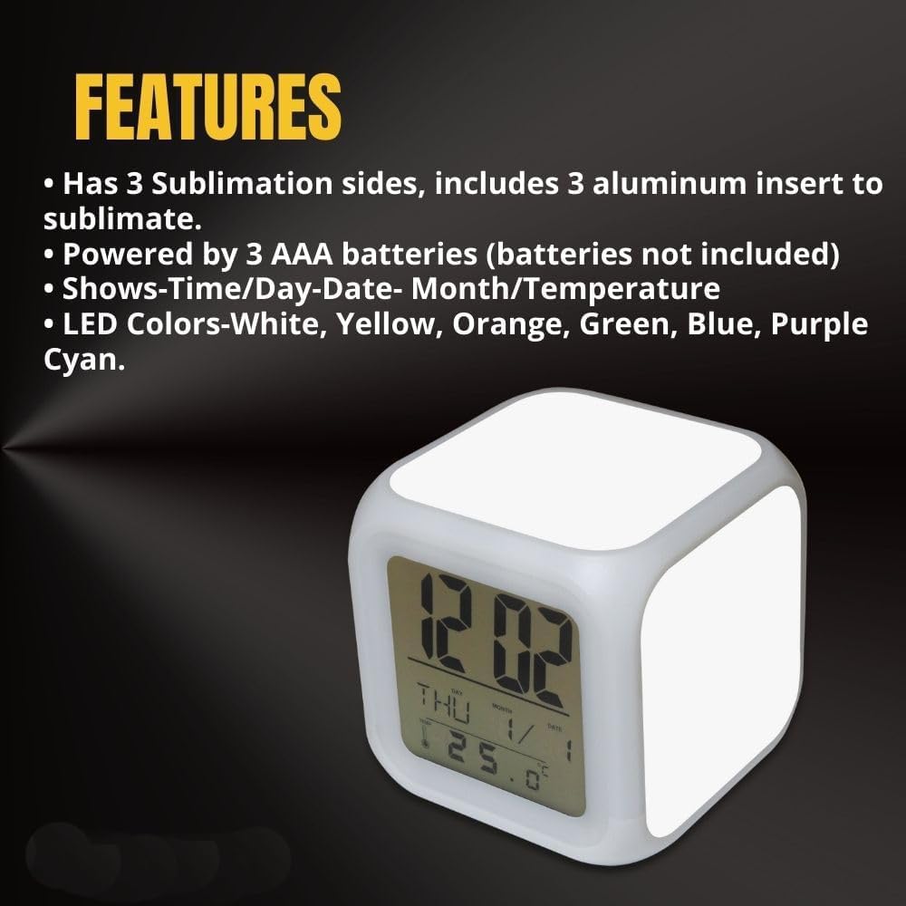 SCCFMM 5 Pack Sublimation Blanks Led Clock – LED Color Changing Digital Alarm Clock Sublimation DIY Printing with 3 Pcs Insert Aluminum for Personalized Logo Sublimation Clock, DIY Photo
