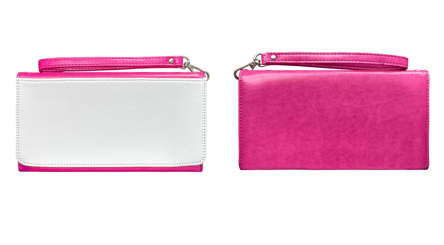 5 Pieces Sublimation Blank Women Pink Long Wallet, Fashion Ladies PU Leather Wallets, DIY Heat Transfer Large Capacity Secure Buckle Leather Clutch Wallet, DIY Craft Long Purse for Women Girl Gift